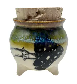 BlueGill Ceramic Studio Art Pottery Calderon Trinket Jar Box Cork Mushroom 2.25”