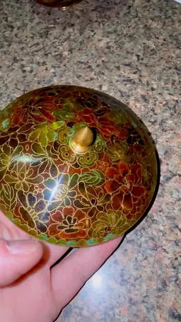 Antique Early 1900s Chinese Cloisonné Enamel Floral Lidded Bowl