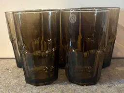 5 Vintage Libbey Crisa Mocha Brown Panel Design 5.25" Tumblers  # 3142