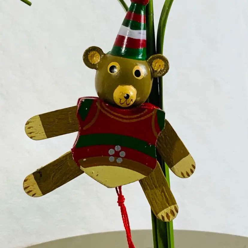 Handmade Wooden Bear Articulated Vintage Christmas Ornament Approximately 4” Tall And 3” Long Super Fun 