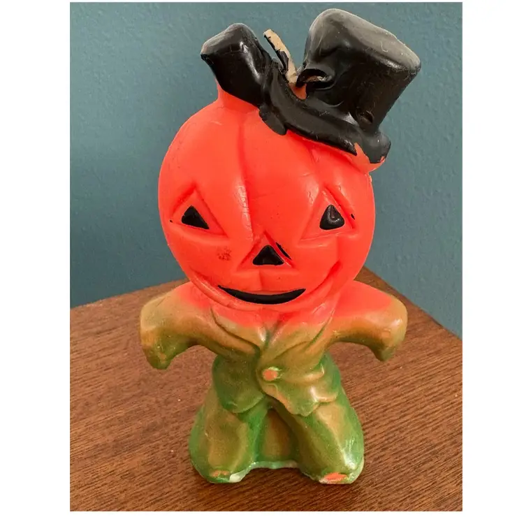 Vintage Pumpkin Head Scarecrow Candle 5”