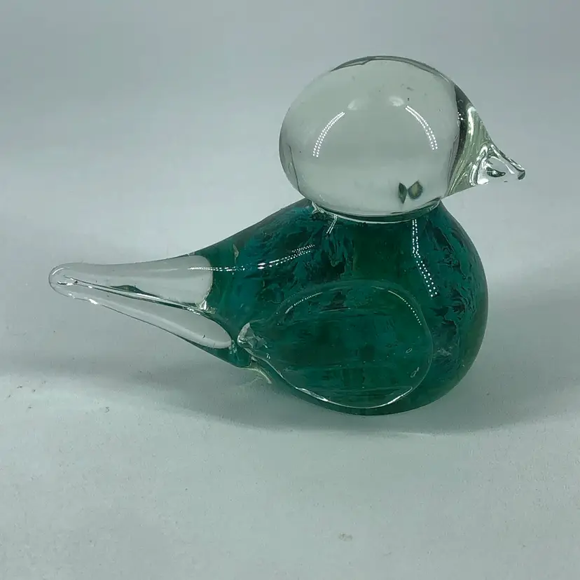 Hand-Blown Art Glass Chalet Blue Green Bird Figurine Paperweight