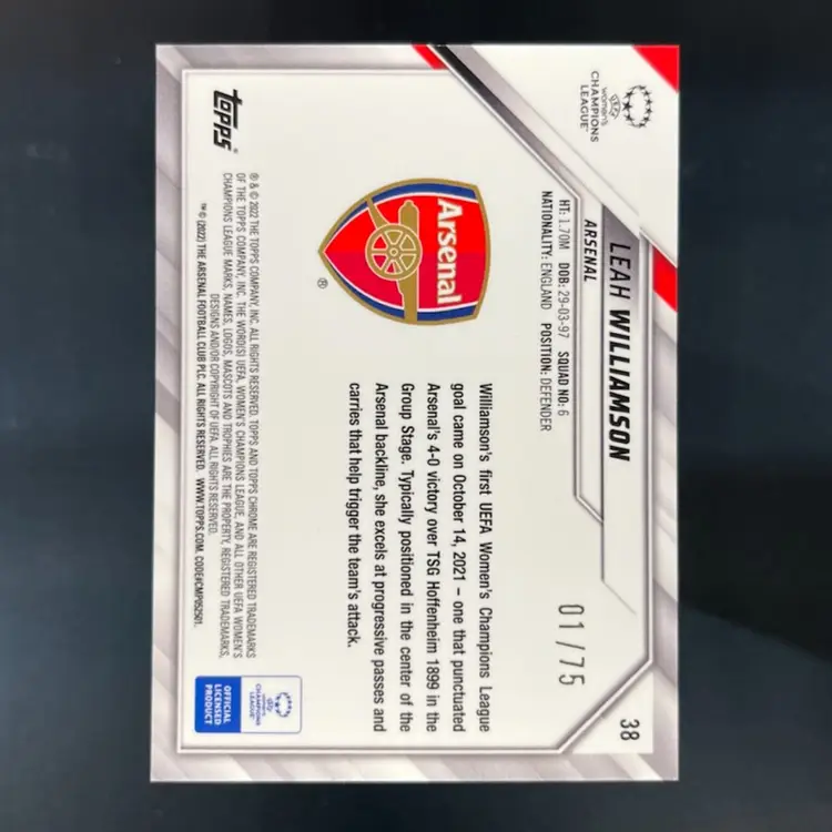 Leah Williamson 2021/22 Topps Chrome UEFA Women Inferno /75 Soccer Card (AP11)