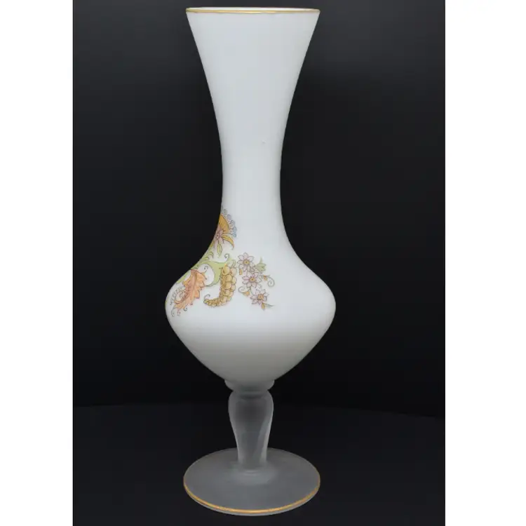 Vintage Frosted White Glass Vase with Boho Accents, 1960-1970s