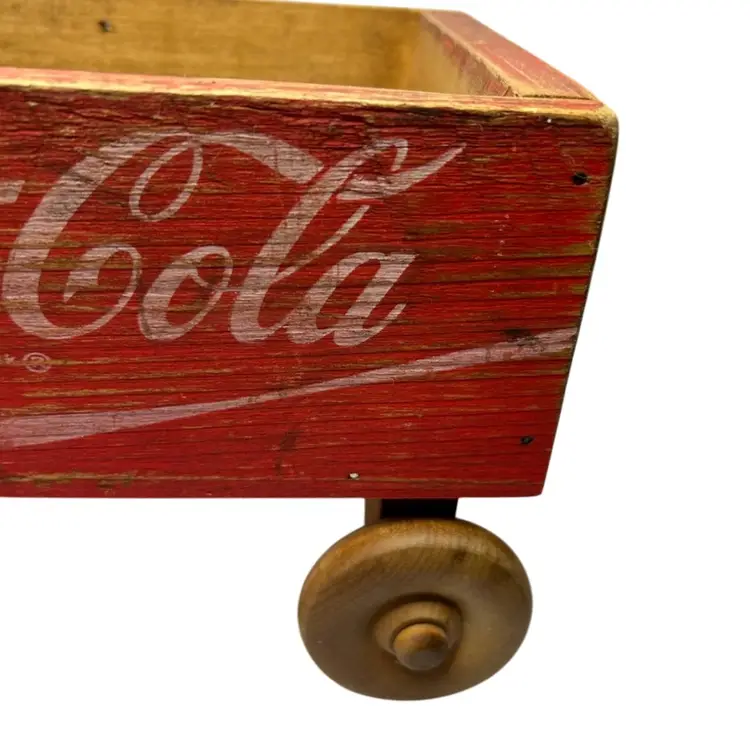 Coca Cola Wooden Crate Wagon With Wooden Wheels @ 6 X6 1/2x 11 1/2