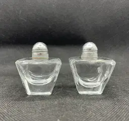 Pair of vintage I W Rice & Co Irice mini glass salt and pepper shakers Japan
