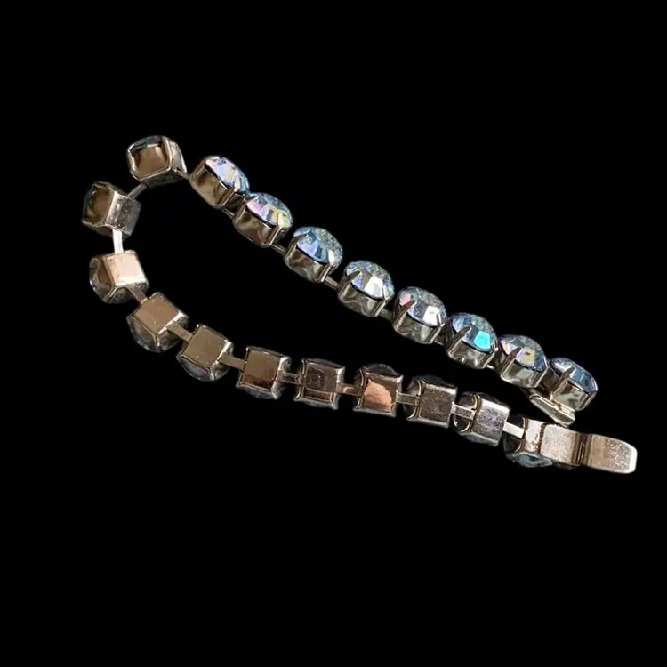 Beautiful  Prong Set AB Blue Crystal Facated Bracelet Push In Clasp