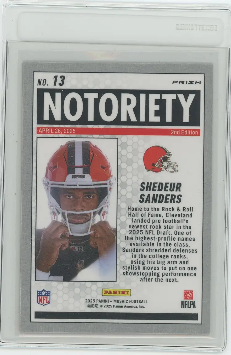 Football 2025 Mosaic Notoriety Orange Fluorescent Prizm RC Shedeur Sanders #13 Cleveland Browns