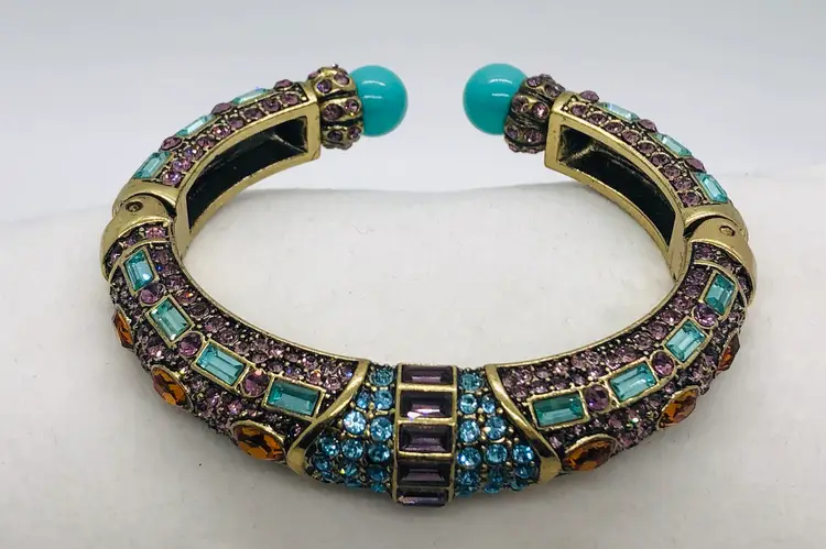 AUTHENTIC SIGNED HEIDI DAUS TURQUOISE & MULTI COLOR CRYSTAL HINGED BRACELET