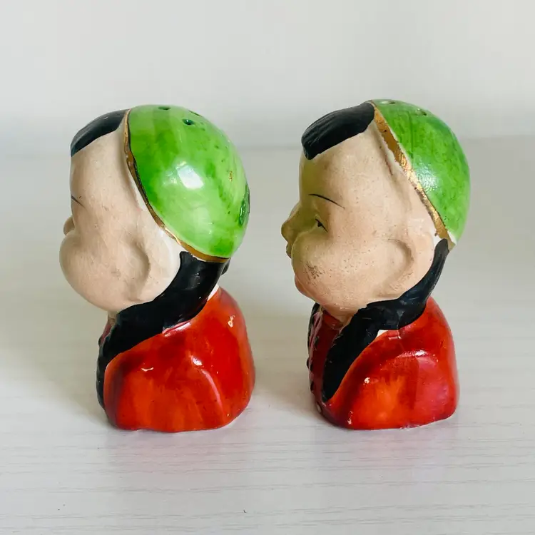 Vintage Japanese Handpainted Head Bust Salt And Pepper Shaker