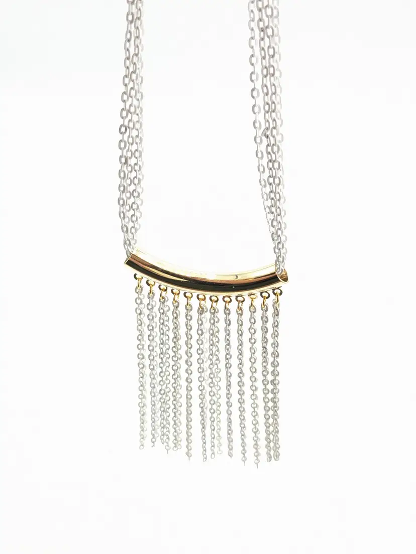 Vintage White Triple Chain Fringe Necklace Gold Tone