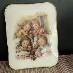 #01 Vintage Wall Decor Angels Watching Over Twin Babies 11x9 Made In Italy