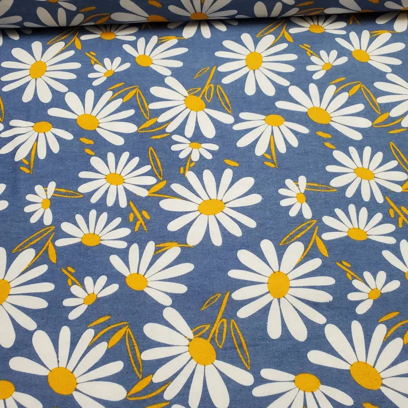 Daisies on Blue Flannel Fabric Remnant - 100% Cotton - Choose Size - Soft Craft & Quilting Fabric