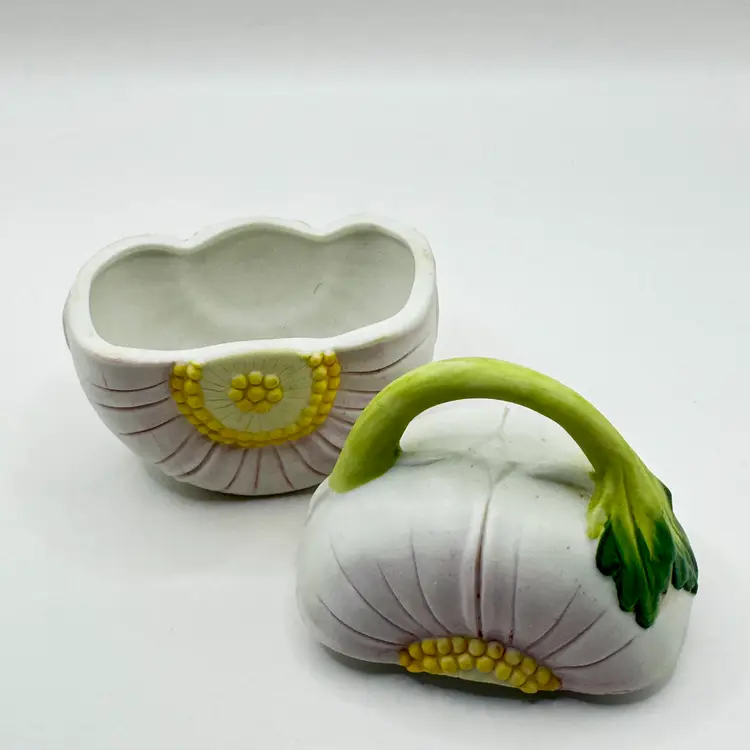 Vintage 1984 Hand Painted Sunflower Trinket Box Lidded, by Lefton, Made in Taiwan, MPN 04095