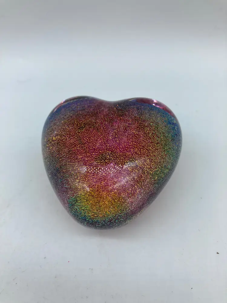 Robert Held Puffy Glass Heart with Stylized Flower, Signed