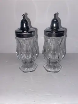 Vintage Fostoria Revere Paneled Crystal Salt and Pepper Shakers 4.75" Set 2