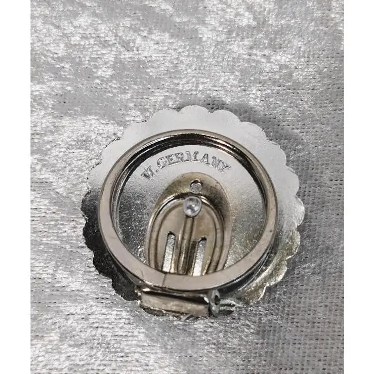 Vintage Scarf Ring Clip, Silver Tone Filigree with Faux Mother of Pearl Back - signed W. Germany