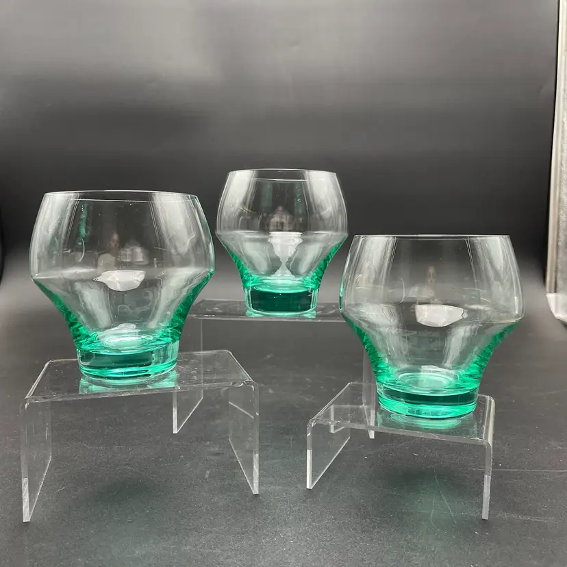 Sasaki Harmoney Aqua 8fl Oz Flat Tumblers Glasses Japanese Set of 3 MCM