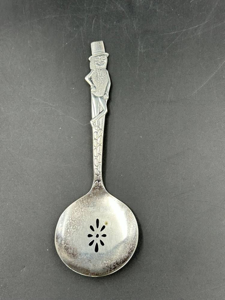 Vintage Planters Peanut Carlton silver plate slotted serving spoon Mr. peanut