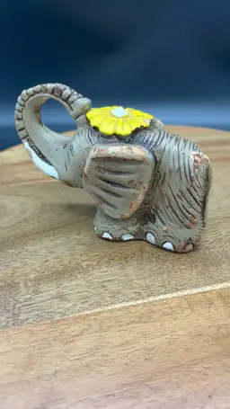 Vintage Artesania Rinconada Ceramic Elephant Figurine with Flower - Uruguay