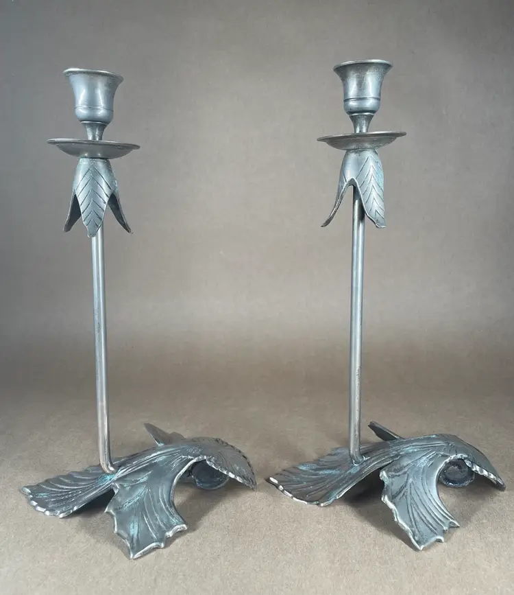 Leaf Motif Tall Taper Candle Stick Holder (2) - India