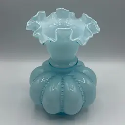 Fenton Light Blue Cased Glass Beaded Melon Vase