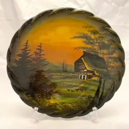 Schramberger Majolica Factory Country Mountain Landscape Plate, VTG 10.25"