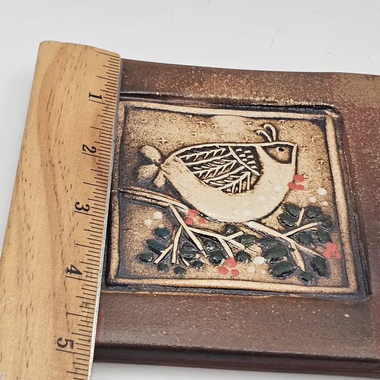 June Otis tile vintage with bird dove Signed wall hanging 5x5