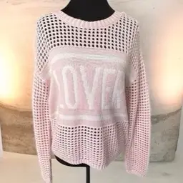 Hooked Up light pink open-knit "Lover" sweater Size XS
