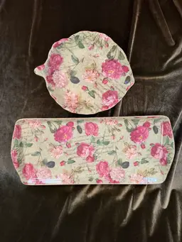 Nina Campbell Rose Serving Tray and Bowl Set / Would be beautiful as a Vanity set