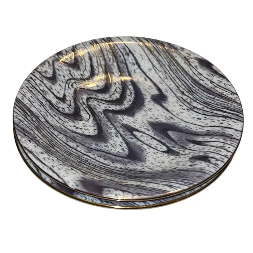 Set Of 2 Anthropologie Made In Japan Purple Woodgrain Porcelain Canapé Plates