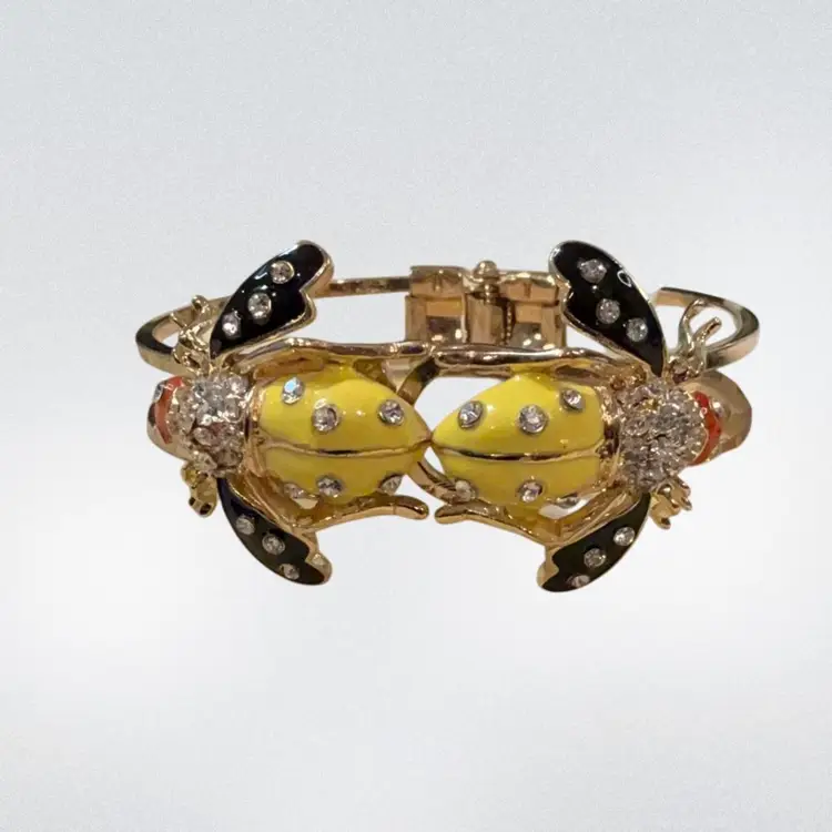 Double Bee Motif Gold Tone, Cuff Bracelet