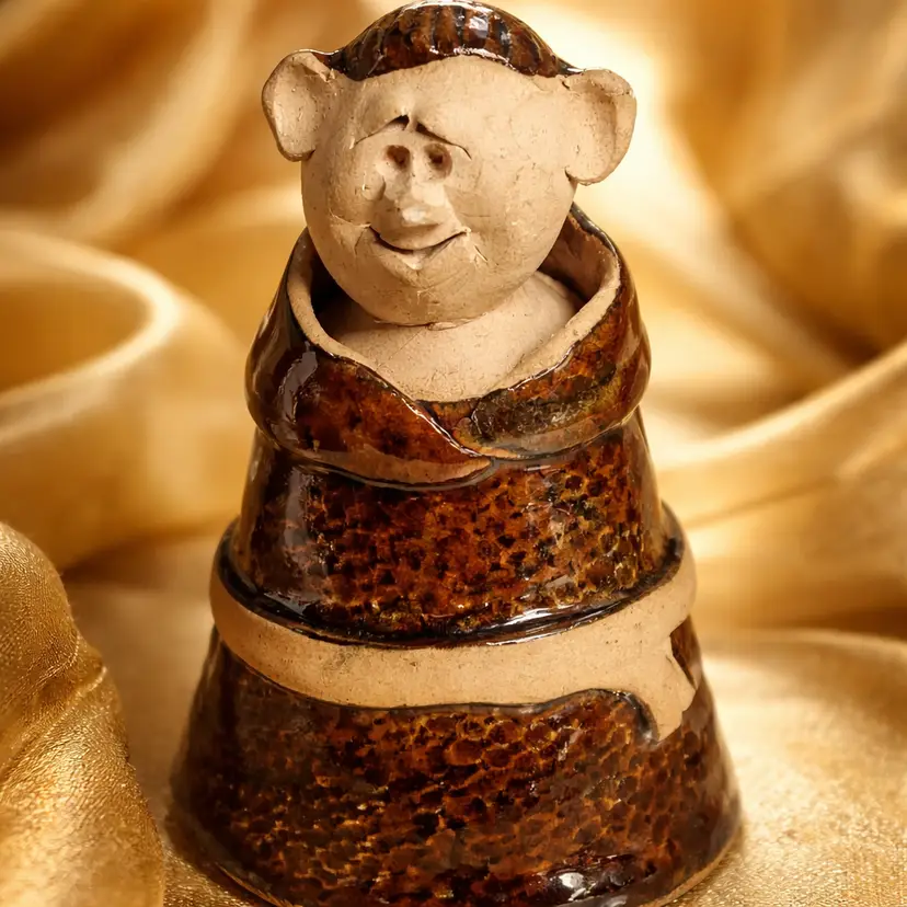 Gill Tilley Friar Monk Pottery Figurine & Candle Snuffer, 3.5" x 1.75"