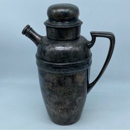 #0816 Primrose Art Deco Silver Plate E.P. Copper Hiram Walker Cocktail Shaker 1940s Canada