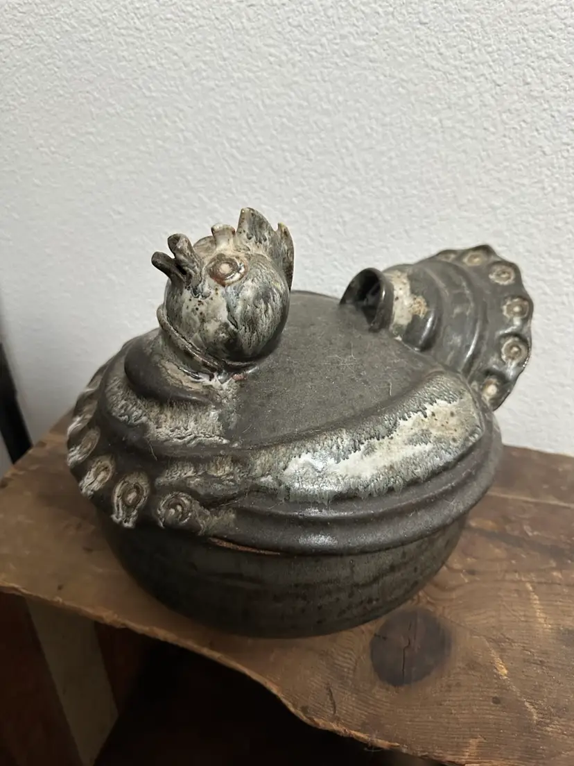 Pottery Hen On Nest Whimsical Weirdo Lidded Bowl Casserole Handmade Signed