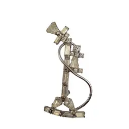 1940's Clear Rhinestone Silver Tone Phone Candlestick Brooch