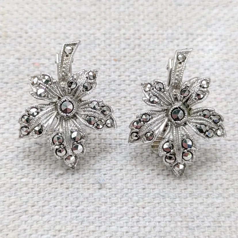 Vintage Sterling & Marcasite Clip on Earrings