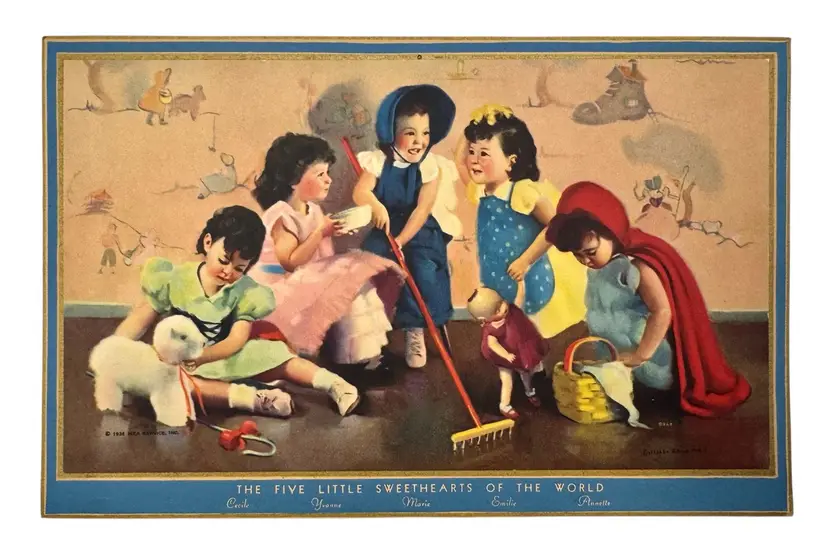 Vintage Five Little Sweethearts of the World Art Print Dione Quintuplets 1936