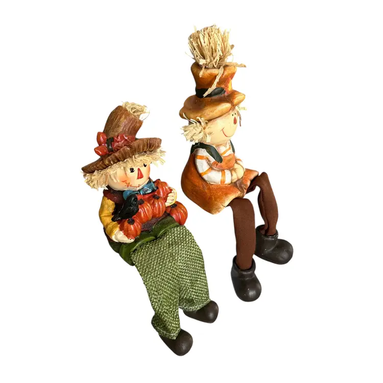 2 Shelf Sitting Scarecrows (Resin and Ceramic)
