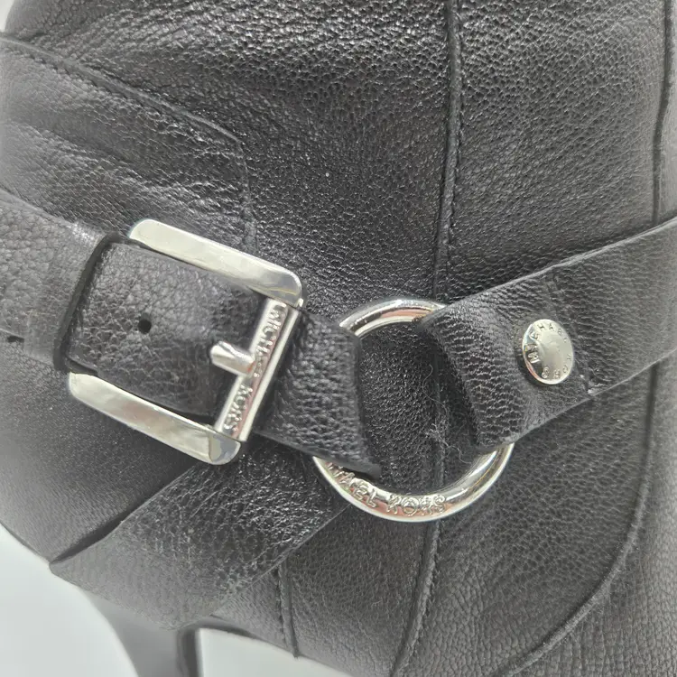 Michael Kors Cheyenne Black Leather Knee Length Heeled Boots Pointed Toe Size 9