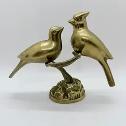 Vintage Brass Metal Cardinals Love Birds on a Branch Figurine MCM Decor