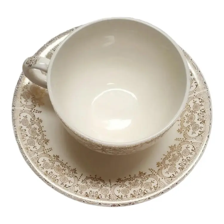 Ornate China Gold Filigree Floral Design Vintage 6" Saucer & 2" Tea Coffee Cup