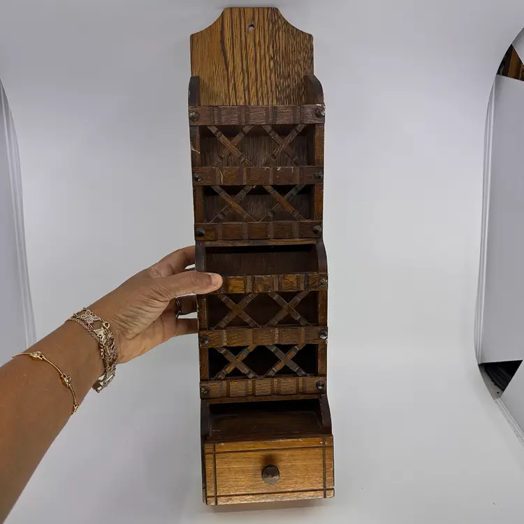 Vintage Wooden Wall Organizer Mid Century  Letter & Bill Holder Made In Japan