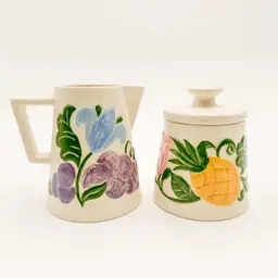 Floral Pineapple Grapes Floral Ceramic Sugar Creamer Set B25