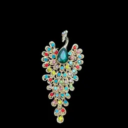 Peacock Brooch Multicolor Rhinestone Large Statement Pin