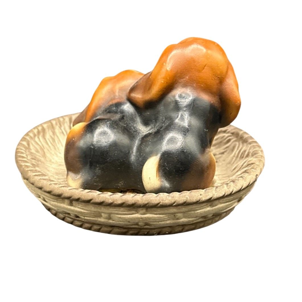 Niknax · Porcelain Japan Basset Hound Puppies In Basket Signed And