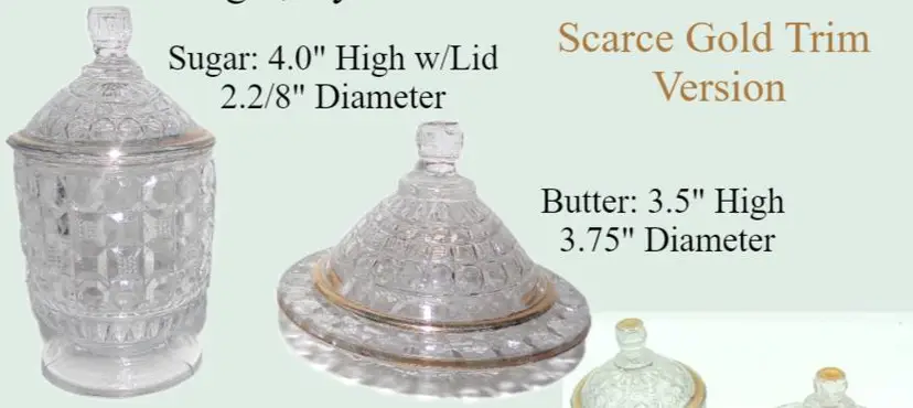 EAPG Child Sized Toy Glass 'TAPPAN' Covered Butter & Covered Sugar, By McKee