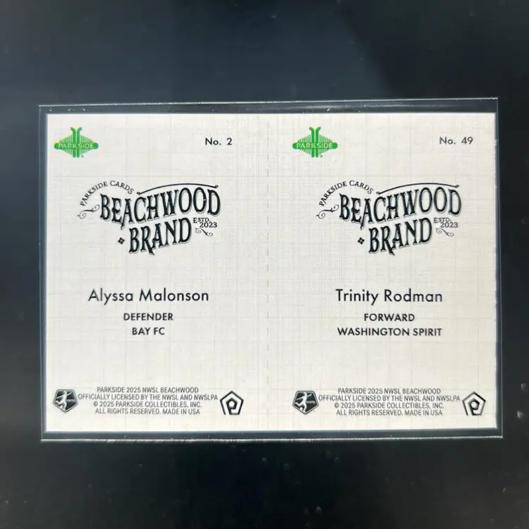 Trinity Rodman & Alyssa Malonson 2025 Parkside Beachwood Brand Beachwood Squared Soccer Card