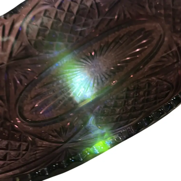 Viking Glass Yesteryear Pineapple Relish Celery Dish Oval Glimmer Amethyst Purple Glows!
