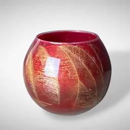 Northern Lights Cranberry Red Round Glass Candles with Gold Swirls